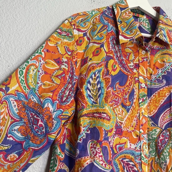 Lauren Ralph Lauren Women’s Button Down Bright Color Paisley Print Long Sleeve - Picture 3 of 11